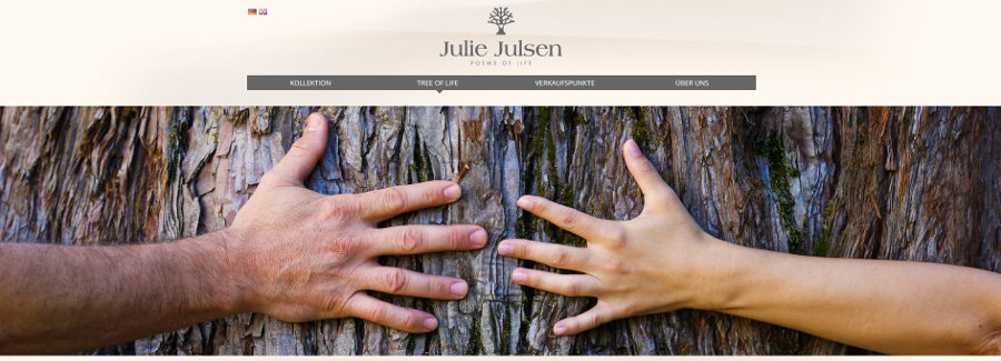 Julie Julsen - Lebensbaumschmuck - screenshot der Website von www.juliejulsen.com/deutsch/tree-life/